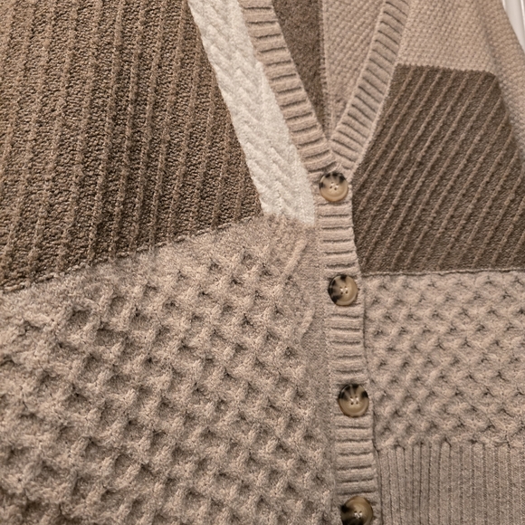 Blu Pepper Patchwork Knit Cardigan in Neutral Tones - Picture 3 of 3